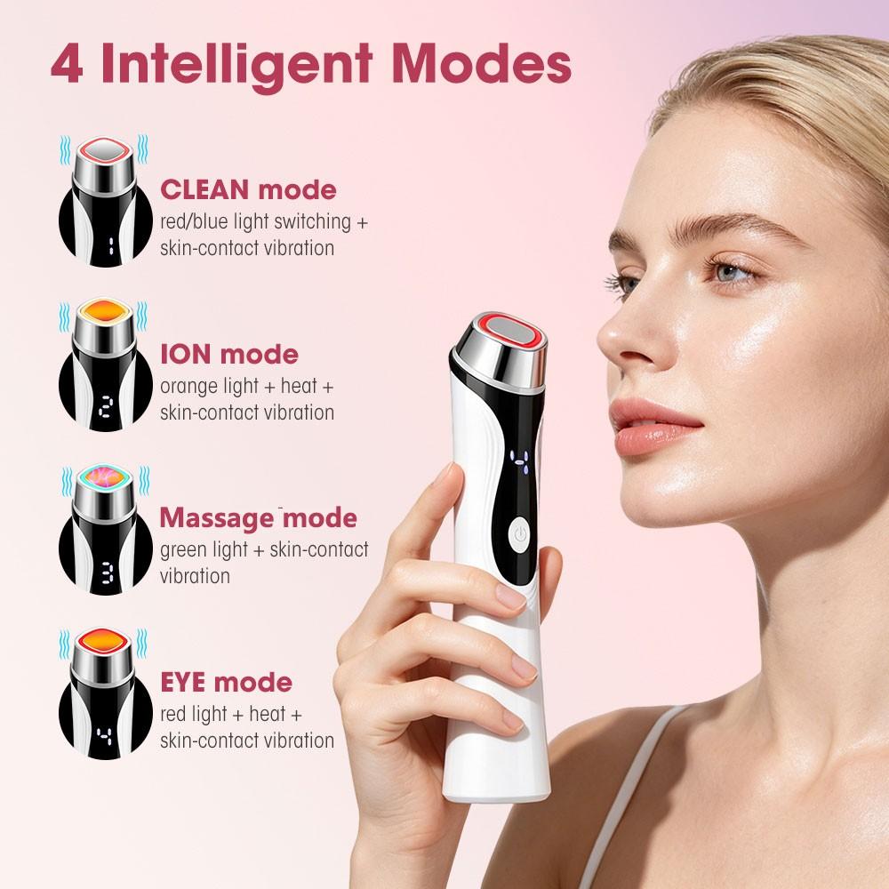 4-In-1 Facial Massage Beauty Device with Multi-Tone Red & Blue LED Lights, Warm Heating Face Contouring Lifting Machine, 4 Adjustable Skincare Modes for Face & Neck Daily Home Skin Care, Facial Beauty Massagers