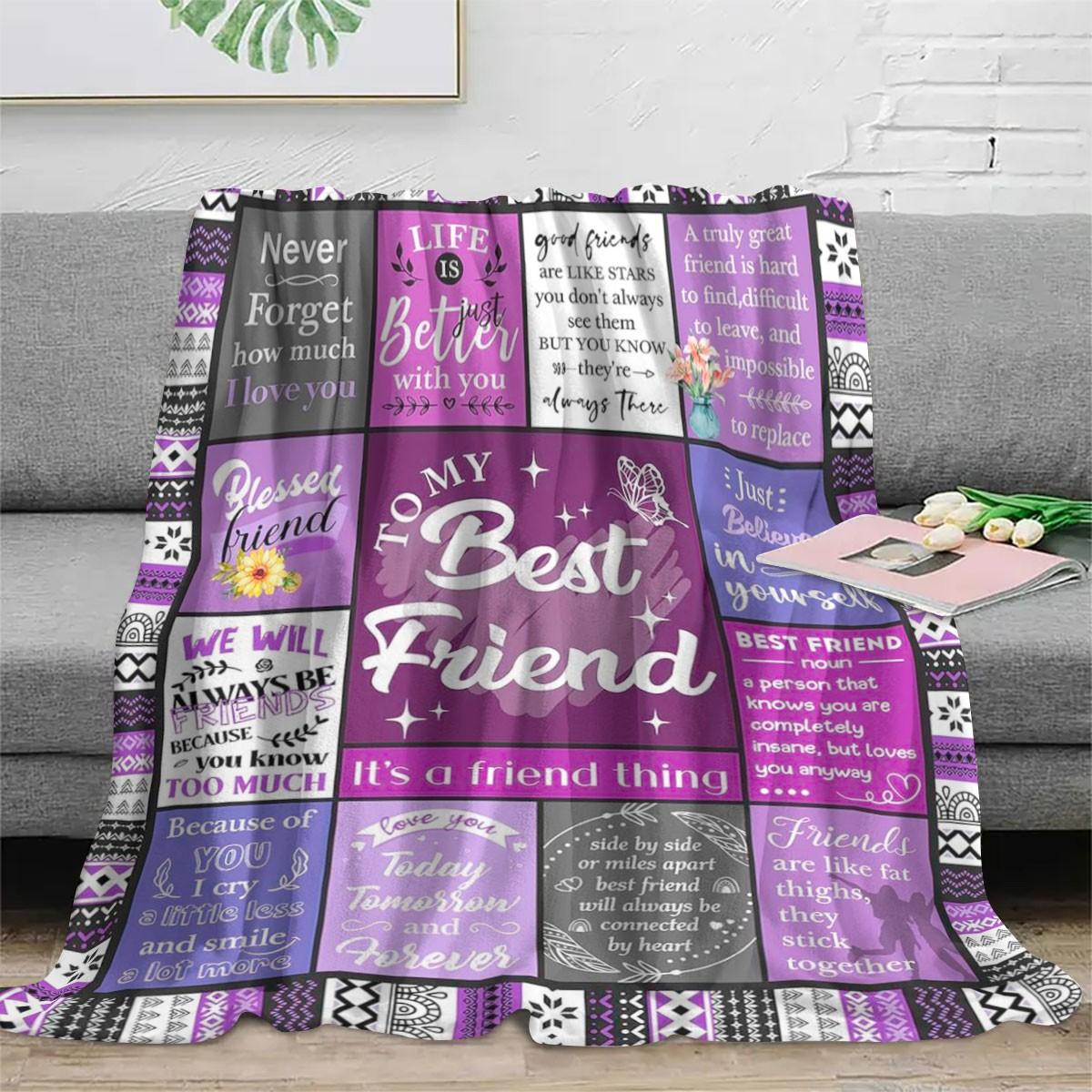 Comfortable, Bohemian Patchwork Border, Grid Pattern, Letter & Slogan Design, Ideal Gift for Friends, Family, Room Decor, Letter Print Blanket