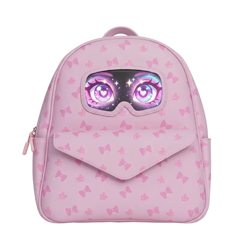 Women's Polka Dot LED Compact Backpack - Female Adult Casual Chroma Star-Eyes Sakura Pink Faux Leather Slim Daypack, Wireless Programmable Screen, USB Port, DIY Animation, Fashion Tech Gift (Power Bank Not Included)