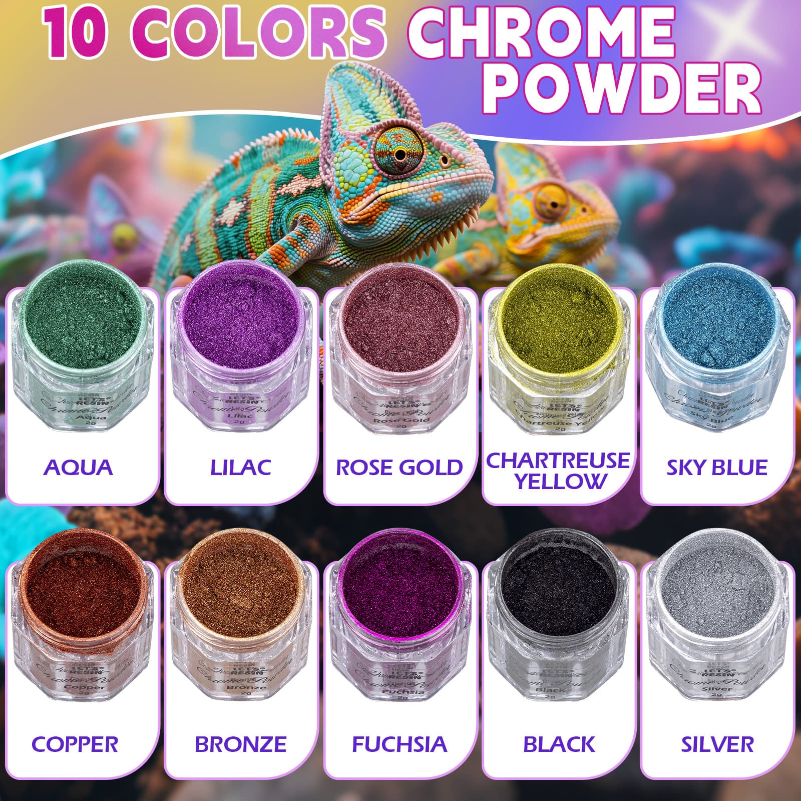 Chrome Powder,10 Colors Metallic Mirror Effect Chrome Powder for Nail, Pigment for Epoxy Resin, Slime, Crafting, Tumbler, Oil Painting, Black/Silver/Blue Resin Color Pigment - LET'S RESIN