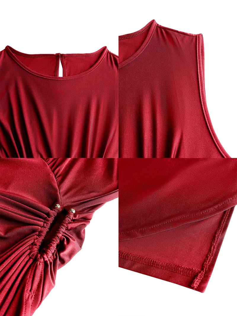 Elegant Casual Women's Plain Ruffle Dress, High Waist Fitted Sleeveless, Perfect for Evening Parties and Dates, All Seasons Fashion