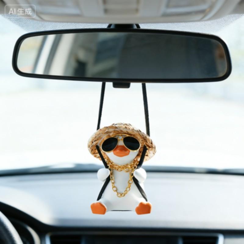 Cute Duck Car Pendant, Expressive Eyes, Rearview Mirror Decoration, Safe Hook, Birthday/valentine Gift for Drivers, Durable Interior Accessory