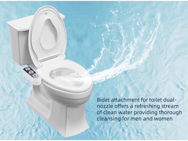 Hibbent Bidet Attachment for Toilet with Self Cleaning Dual Nozzle, Hot and Cold Water Spray Non-Electric Mechanical Toilet Seat Bidet for Rear or Female Washing Sanitizing, Blue