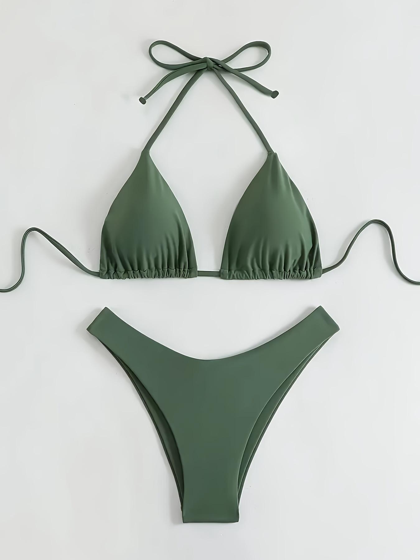 Women's Solid Color Sexy Backless Ruched Swimsuit Style Bikini Set Two-Piece Swimsuit, Stylish Beachwear Swimwear, Comfortable & Trendy Design