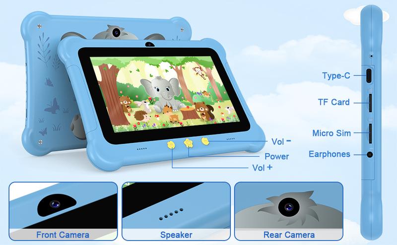 Redbeat B1 Kids Tablet 6GB RAM 32GB ROM Expandable to 1TB Built-in Stand 3G/5G WiFi Eye Health Mode Drop-Resistant Design for New Year Birthdays or Holidays Gifts Black Friday Flash Sale Halloween