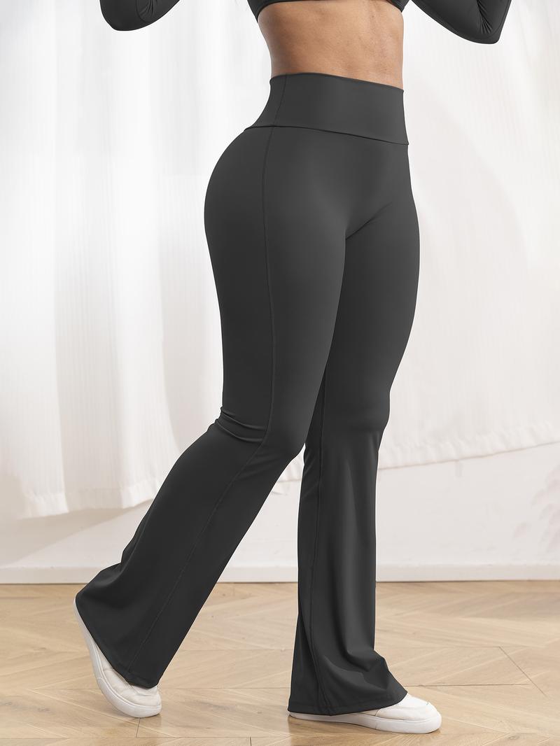 Women's Solid High Waist Flare Leg Sports Leggings, Casual Comfy Breathable Bottom Trousers for Yoga Gym Workout Running, Ladies Sportswear for All Seasons