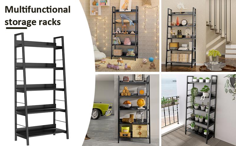 5-tier Ladder Shelving Unit Bookshelf Storage Rack with Sturdy Metal Frame Wooden Shelves Utility Rack for Living Room Office Kitchen, 2 Size for 28"W x 14"D x 59"H/24"W x 14"D x 59"H, Black/Brown/Walnut 5-tier Ladder Shelving Unit Bookshelf Storage Rack with Sturdy Metal Frame Wooden Shelves Utility Rack for Living Room Office Kitchen, 2 Size for 28"W x 14"D x 59"H/24"W x 14"D x 59"H, Black/Brown/Walnut