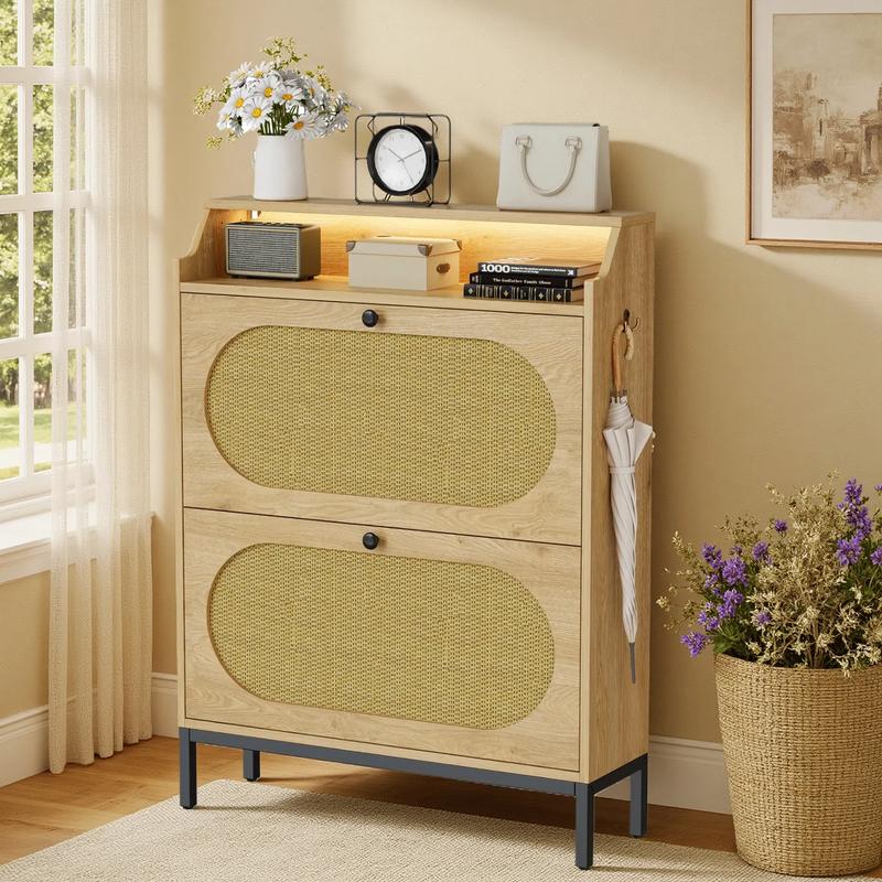 IRONCK Shoe Storage Cabinet with 3 Flip Drawers, Fluted Shoe Cabinet Storage for Entryway, Free Standing Wooden Shoe Organizer Cabinet for Hallway