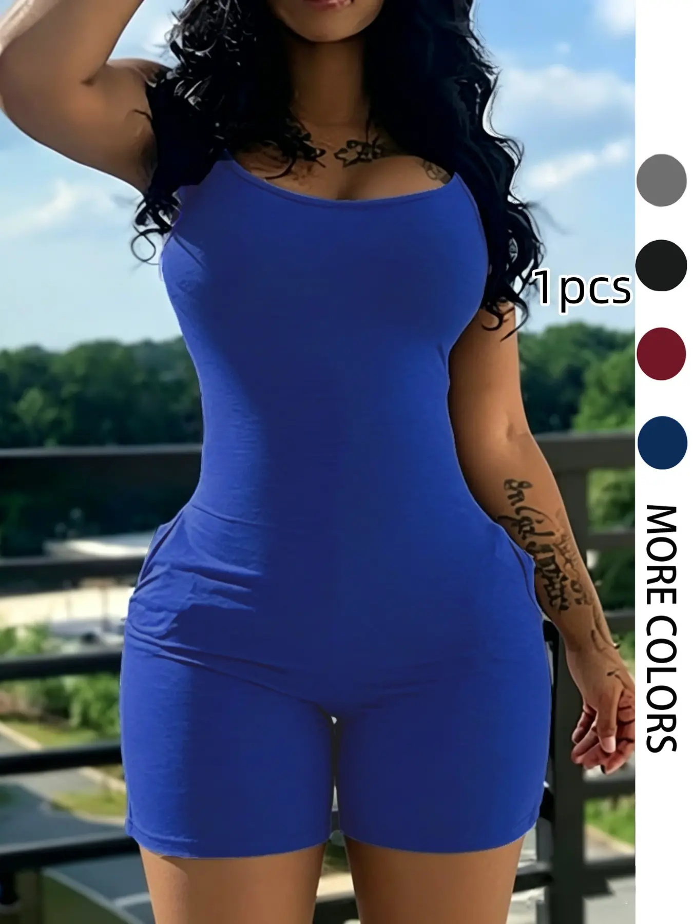 Fashion Casual Women's Bodycon Romper Plain Slim Fit Pocket Sleeveless Adjustable Strap Short Jumpsuit