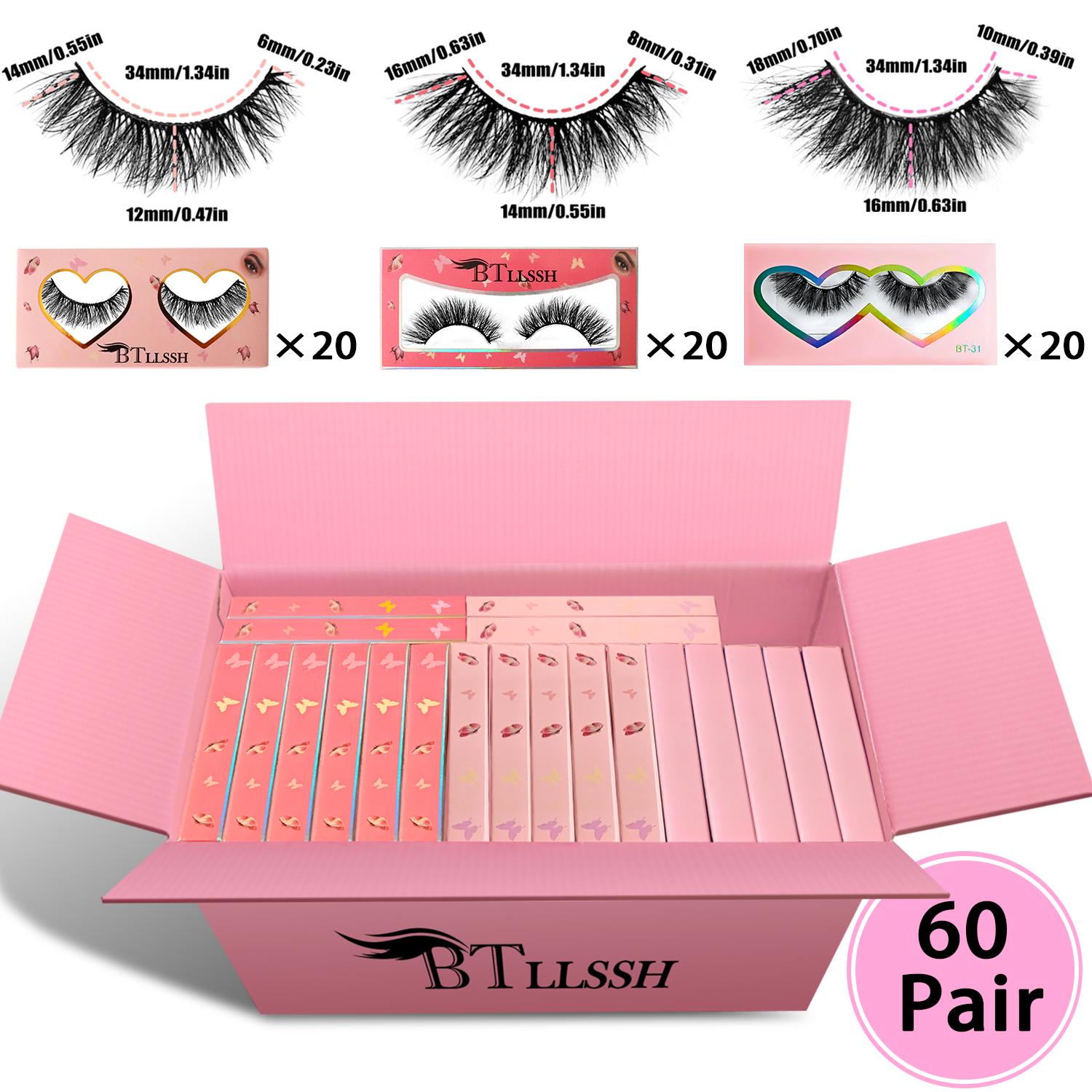 60 Pairs False Eyelashes Russian Strip Lashes D Curl Wispy Natural Look 16mm Curly Faux Mink Lashes Like Eyelash Extension Cat Eye Look Fake Tail Elongated Eyelashes Pack Cosmetic Makeup lash strips,sunscreen