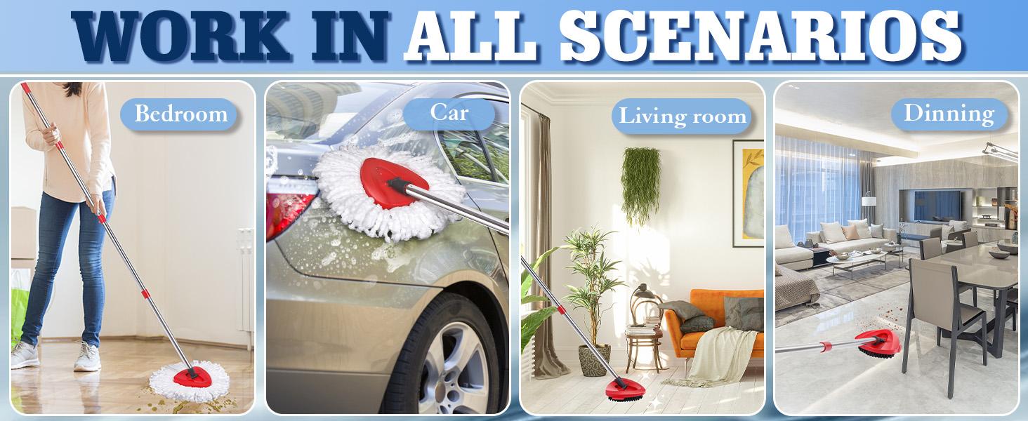 4 Pack Spin Mop Replace Heads for Cedar EasyWring 1 Tank, 30”-58" Mop Handle, Mop Base and Scrub Brush Combo Set Replacement, Microfiber Mop Refills