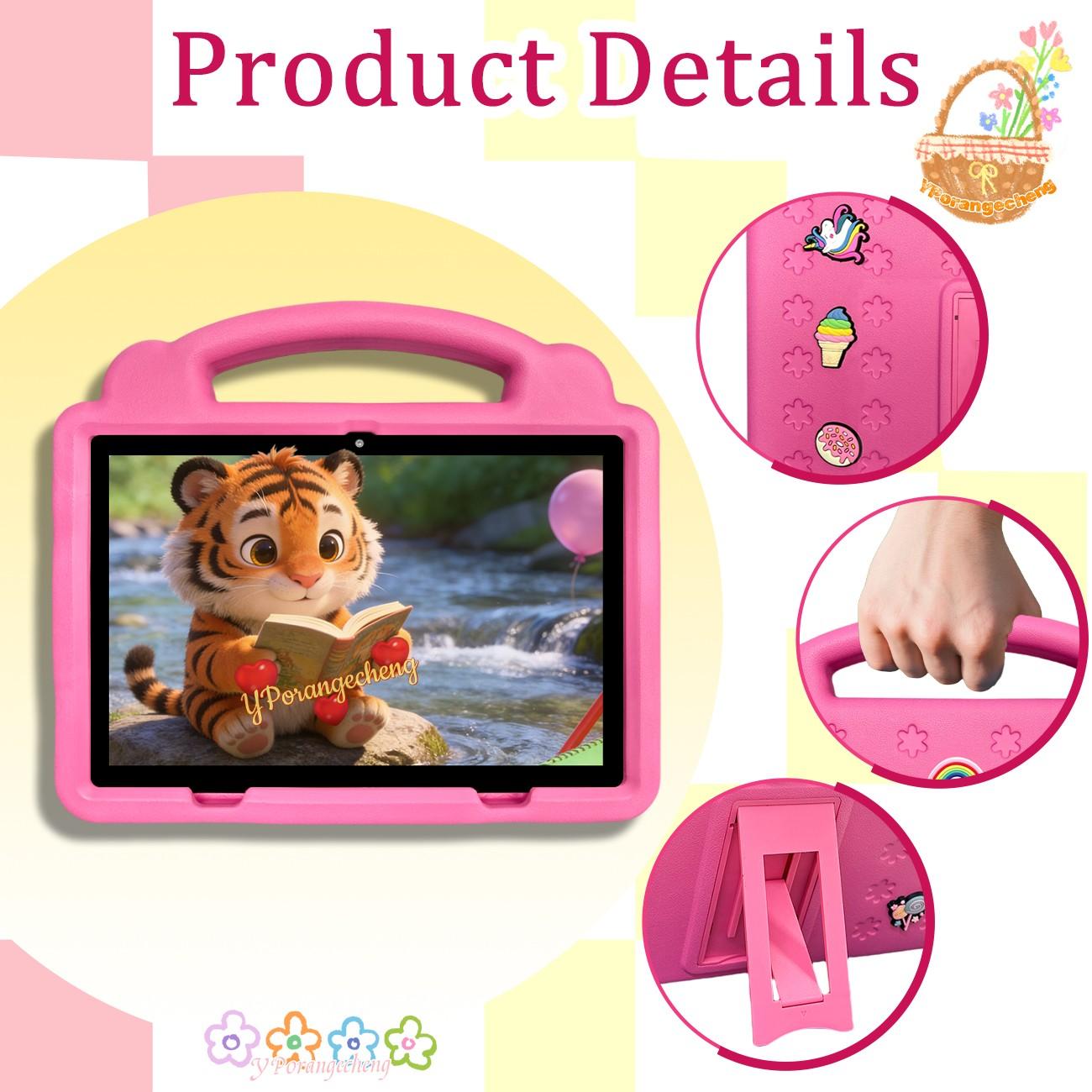Summer New 10.1" Kids Student Tablet Set, 5G+WiFi, HD Screen, Dual Cameras & Shockproof Case, Multi-use for Office, Study, Education & Entertainment, Unisex Ideal Gift for Easter, Halloween, Christmas & Birthday, Blue/Pink/Orange/Green,No Adapter