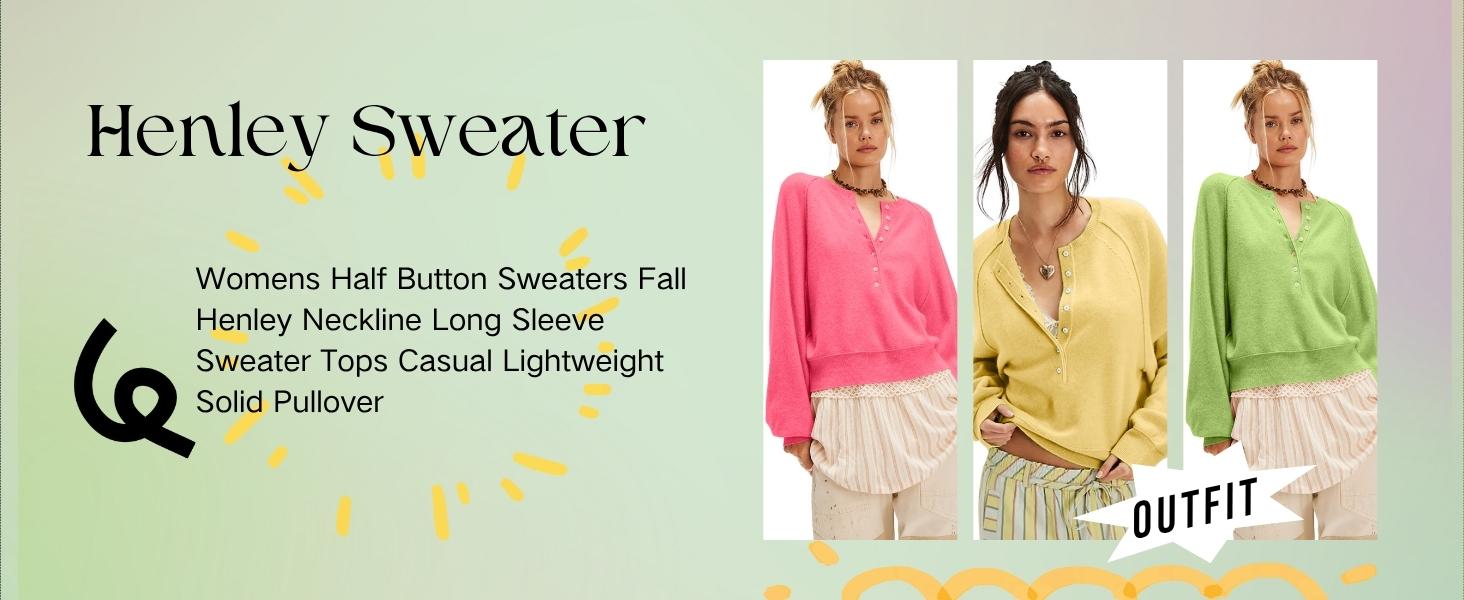 SCUSTY Womens Long Sleeve Knitting Sweater Tops Half Button Sweaters Henley Neckline Casual Lightweight Solid Pullover Knitting Knitting