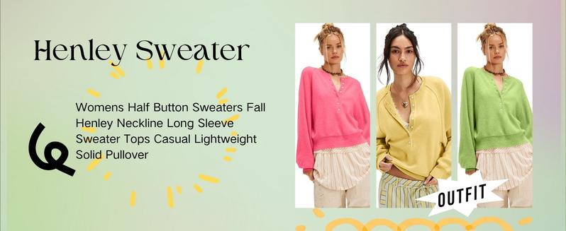 SCUSTY Womens Long Sleeve Knitting Sweater Tops Half Button Sweaters Henley Neckline Casual Lightweight Solid Pullover Knitting Knitting