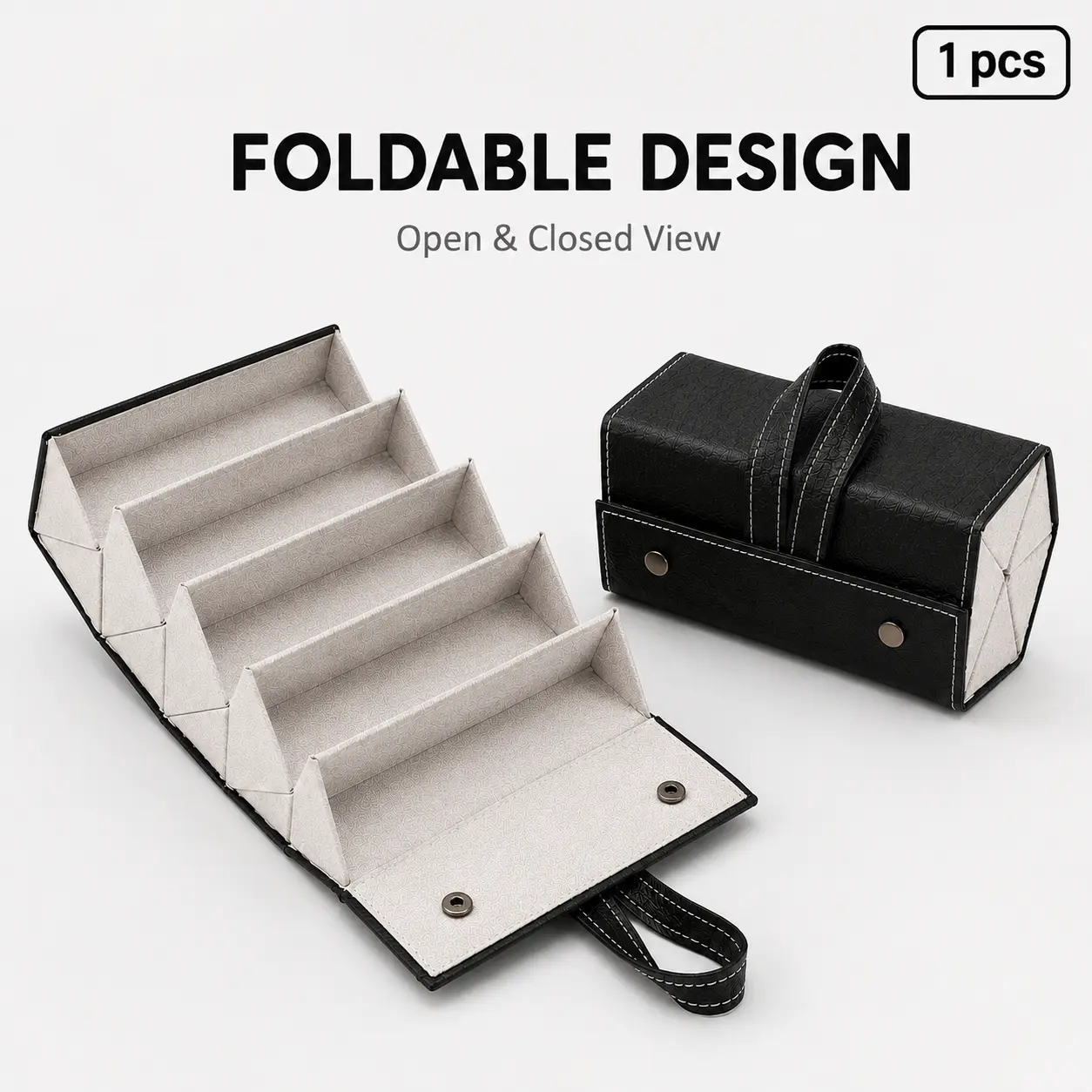 Leather Sunglasses Organizer Roll-Up Travel Case with Hanging Loop, 5-Slot Eyewear Storage for Home and Travel