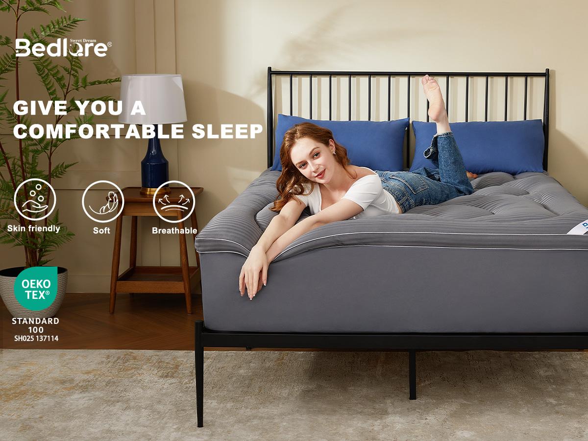 【BEDLORE 】Mattress Topper, Thick Pillow Top Pad for Back Pain Relief, Cooling Soft Mattress Cover with Deep Pockets 6-15 inch
