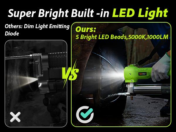 Electric Grease Gun Tool, TaskStar 10000 PSI Cordless Grease Gun with 39.4”Flexible Hose,2 Batteries and Charger, Super Bright LED Light, Green Grease Gun for Trucks, Farm Machine