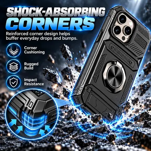 Heavy Shockproof Wallet Phone Case with Clip-On Rotating Ring Stand Layer - Protector Casing Cover for iPhone 18 Pro Max, 17, 16, 15 Pro Max, 14, 13, 12, 11 (Phone Accessories)