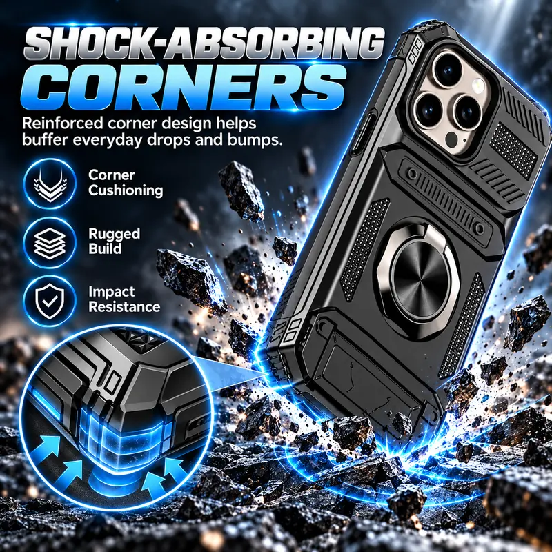 Heavy Shockproof Wallet Phone Case with Clip-On Rotating Ring Stand Layer - Protector Casing Cover for iPhone 18 Pro Max, 17, 16, 15 Pro Max, 14, 13, 12, 11 (Phone Accessories)