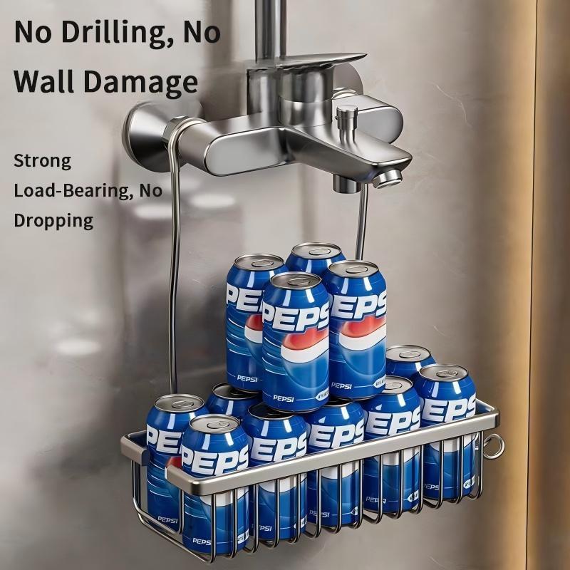 Hanging Shower Rack, No-Drill Bathroom Storage Shelf with Hooks, Rust-Resistant Shower Basket, Holds Shampoo and Conditioner, Bathroom Accessories