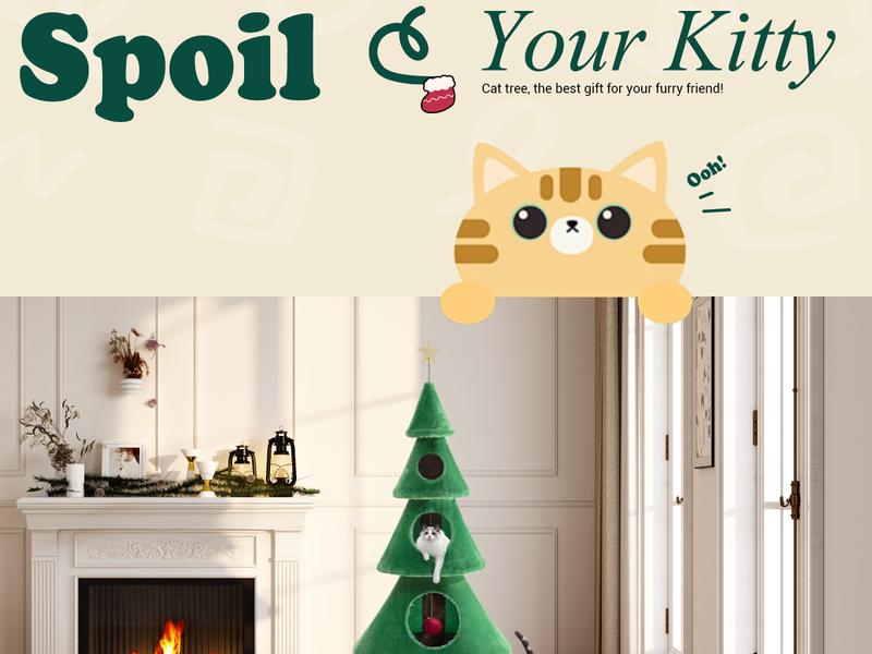 Allewie Christmas Tree Cat Tower for Indoor Cats - 67 Inch Holiday Themed Cat Activity Center with Plush Perch & Condo, Xmas Party Decoration,#TikTokShopfalldealsforyou