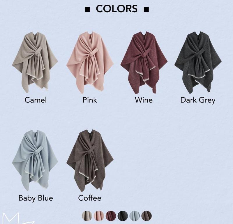 Cider [6 colors, One Size] Warm Chic Shawl Wrap Poncho, Best Item For Winter and Travelling, Keep You Cozy On The Flight