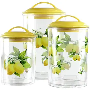 Food Storage Containers, BPA Free Airtight Canisters for Cereal, Pasta, Sugar, Coffee, Flour, Cookies, Loose Tea, for Kitchen Organization, Set of 3 by Reston Lloyd, Fresh Lemons