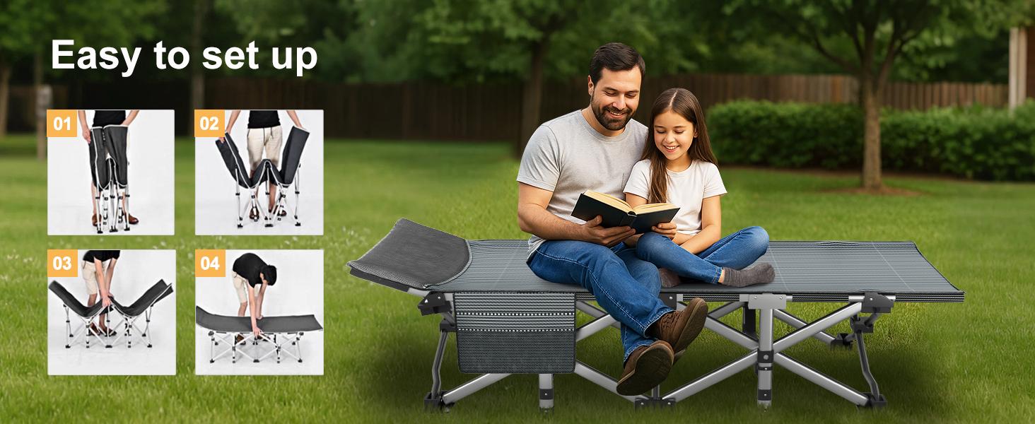 MOPHOTO 75" Portable Camping Cot for Adults,Guest Bed Sleeping Cot with Mattress,Heavy Duty Outdoor Folding Bed with Carry Bag Travel Home Office Nap
