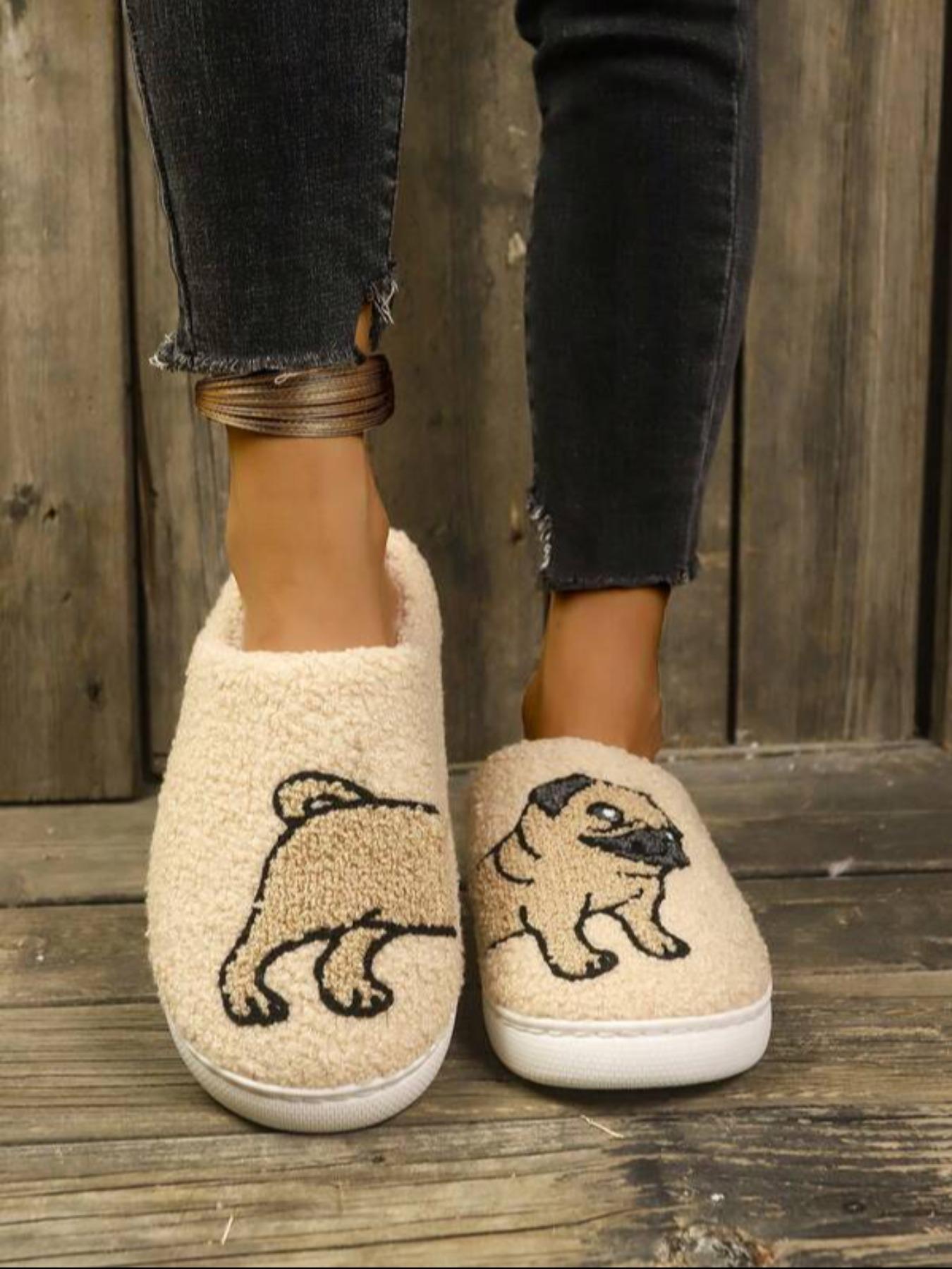 Women's Teddy Bear Dog Slippers, Fall & Winter Warm Cotton Slippers, Non-Slip Rubber Sole, Casual Indoor Footwear, Fashionable Design