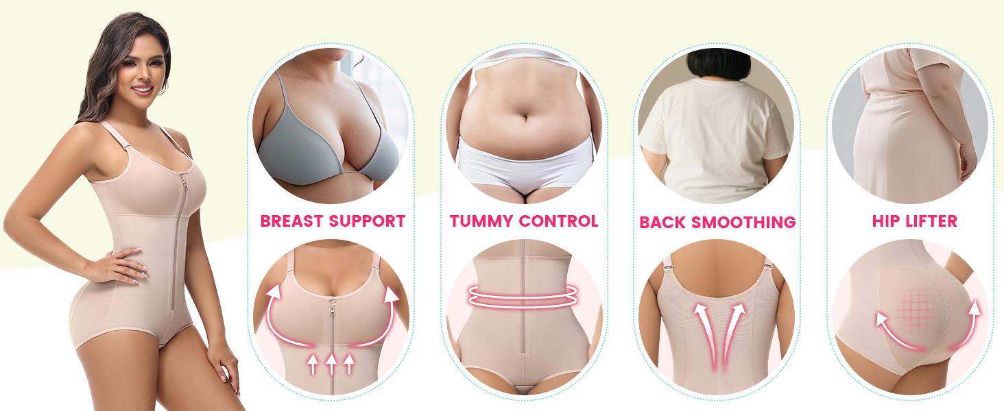 JOSHINE SHAPER  Women's Fajas Moldeadoras Shapewear with Bra Compression Garment Shapewear Tummy Control with Zipper Adjustable Shoulder Strap SpringStatements