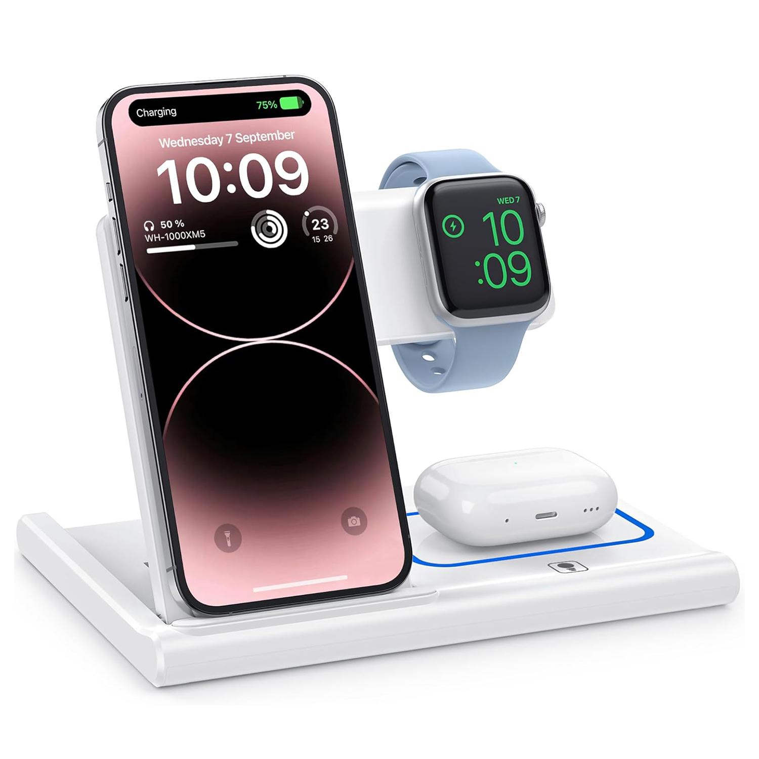 tiktok Real Wireless Charging Dock phone holder 3 in 1 Wireless Charger for iPhone 11Pro-16series& iWatch & AirPods- A Must-Have