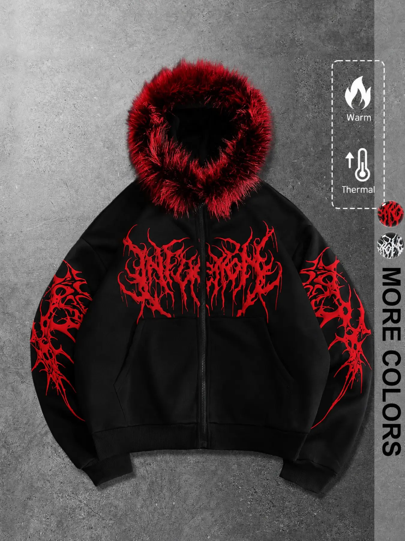 Men's Skull Print Graphic Hoodie, Warm Fur Street Style Zipper Jacket, Casual Long Sleeve Outerwear, Comfortable All Seasons Clothing