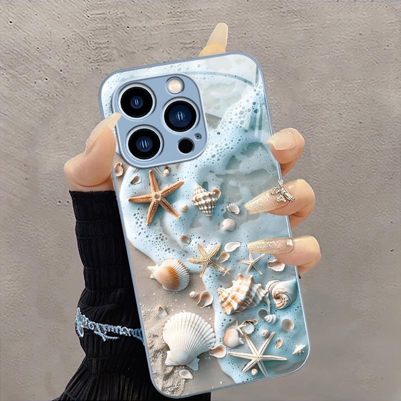 Summer Beach Vibe: Seashell & Starfish Phone Case — Shockproof Glossy Cover for 【iPhone 14 Pro Max】666