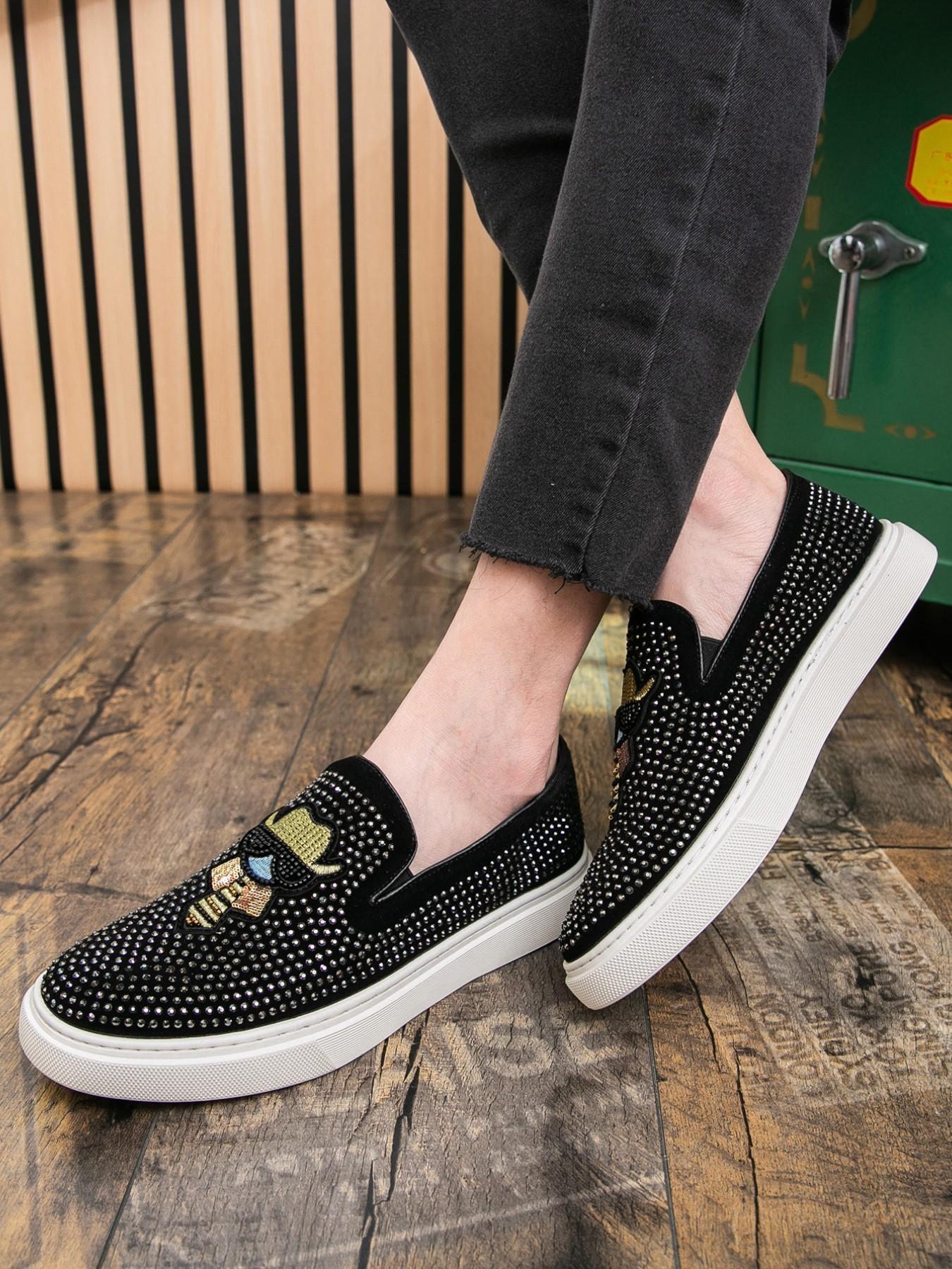 Men's Fashion Trendy Shoes, High-Quality Crystal Brick Cartoon Pattern, Daily Wear, Business Casual, Night Club, Driving, Slip-On Loafers