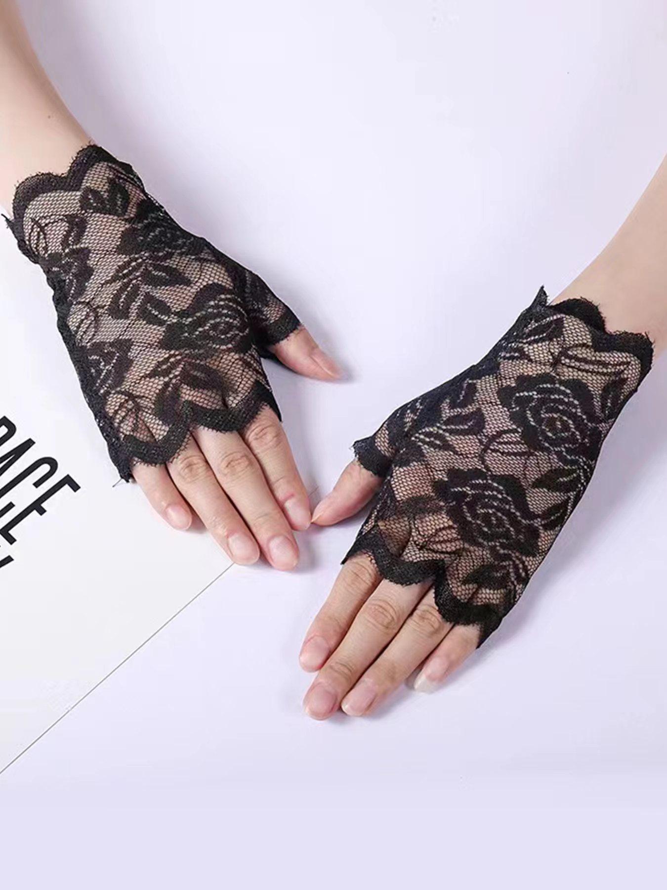 1pair Floral Pattern Lace Hollow out Design Gloves (1 Pair), Elegant Fashion Gloves for Wedding Party, Wedding Bridal Gloves
