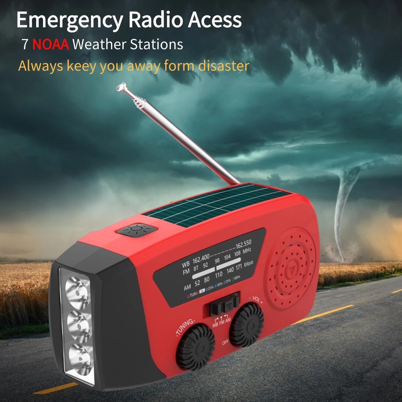 Solar Power & Hand crank 2000mAh Emergency Radio LED Flashlight with USB Charge, FM AM WB Weather Alert, Power Bank, Portable for Camping Survival Outdoor Gear, Lightweight Gift for Holiday Sale