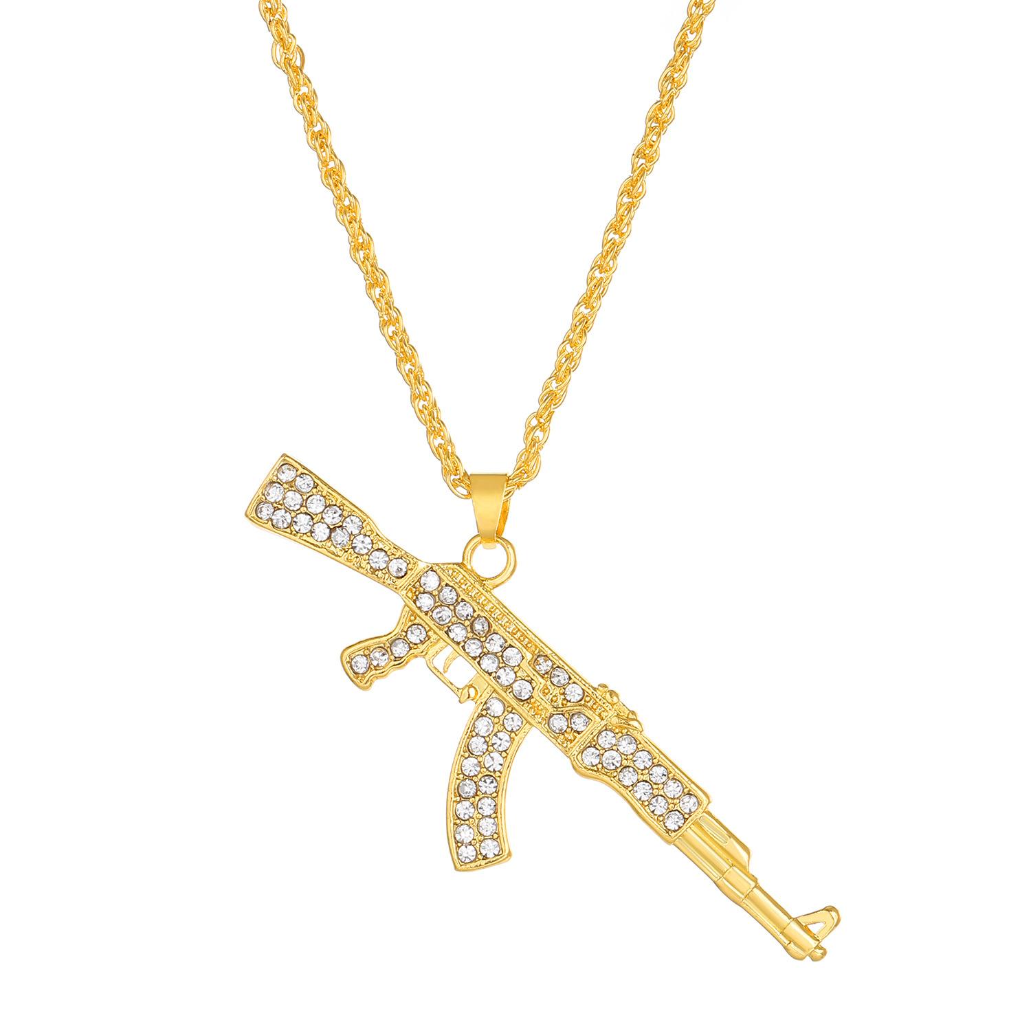 Hiphop Feng Shui Drill Decor Ak47 Assault Rifle Necklace, Perfect for Holidays & Daily Wear, Great Gift for Friends & Family, Chain Jewelry, Fashion Jewelry Accessories
