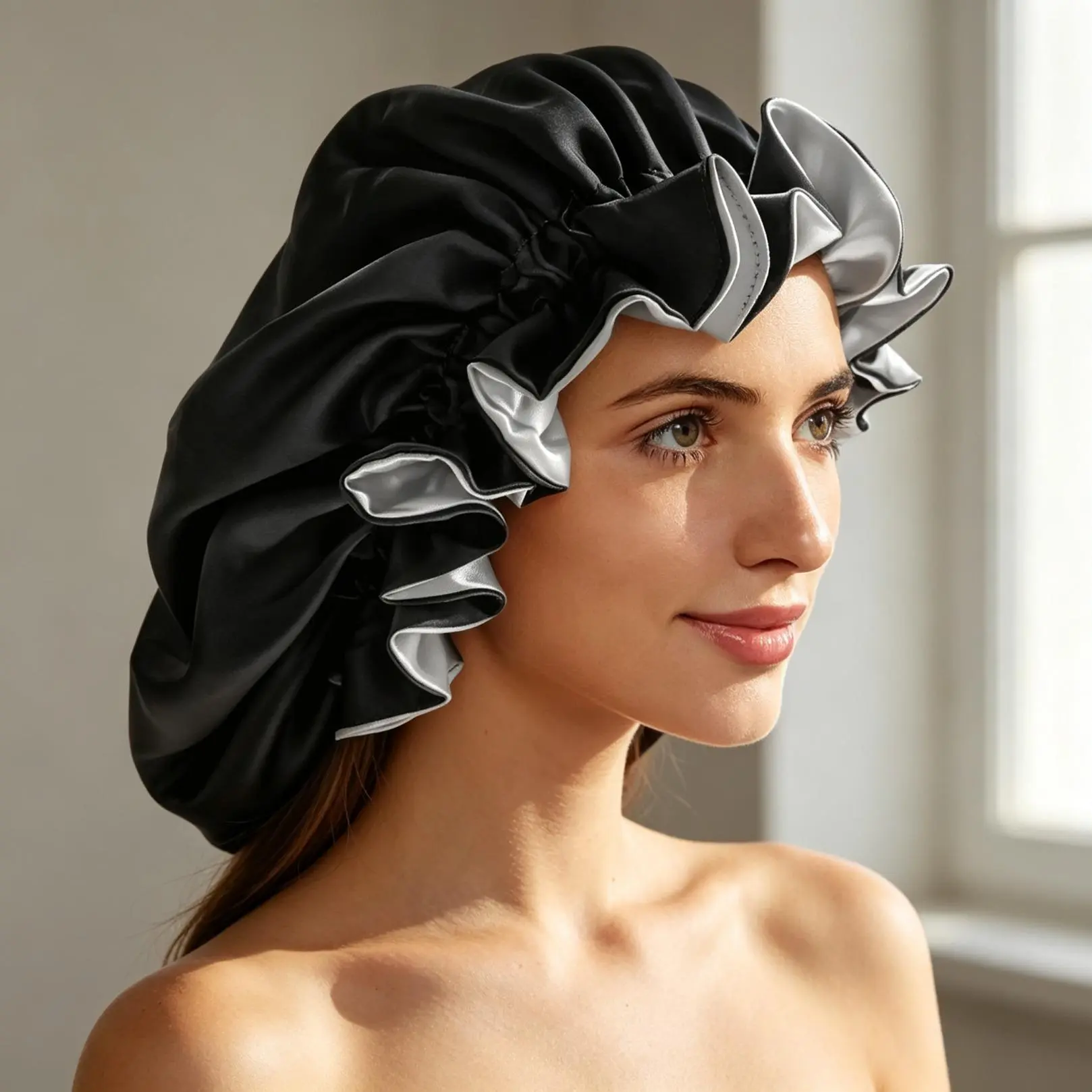 Solid Color Double Layer Sleep Bonnet, Premium High Stretch Satin Lined Night Cap, Soft Comfort Hair Protection Bonnet For Women & Girls, Overnight Hair Wrap For Curly And Natural Hair