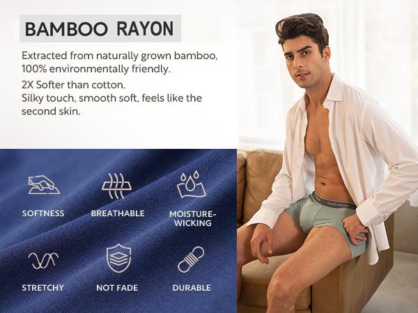 DAVID ARCHY Mens Underwear Bamboo Rayon Boxer Briefs Breathable Stylish Soft with Fly Menswear 4 Pack for Boyfriend Socks Certified Elastic Athletic