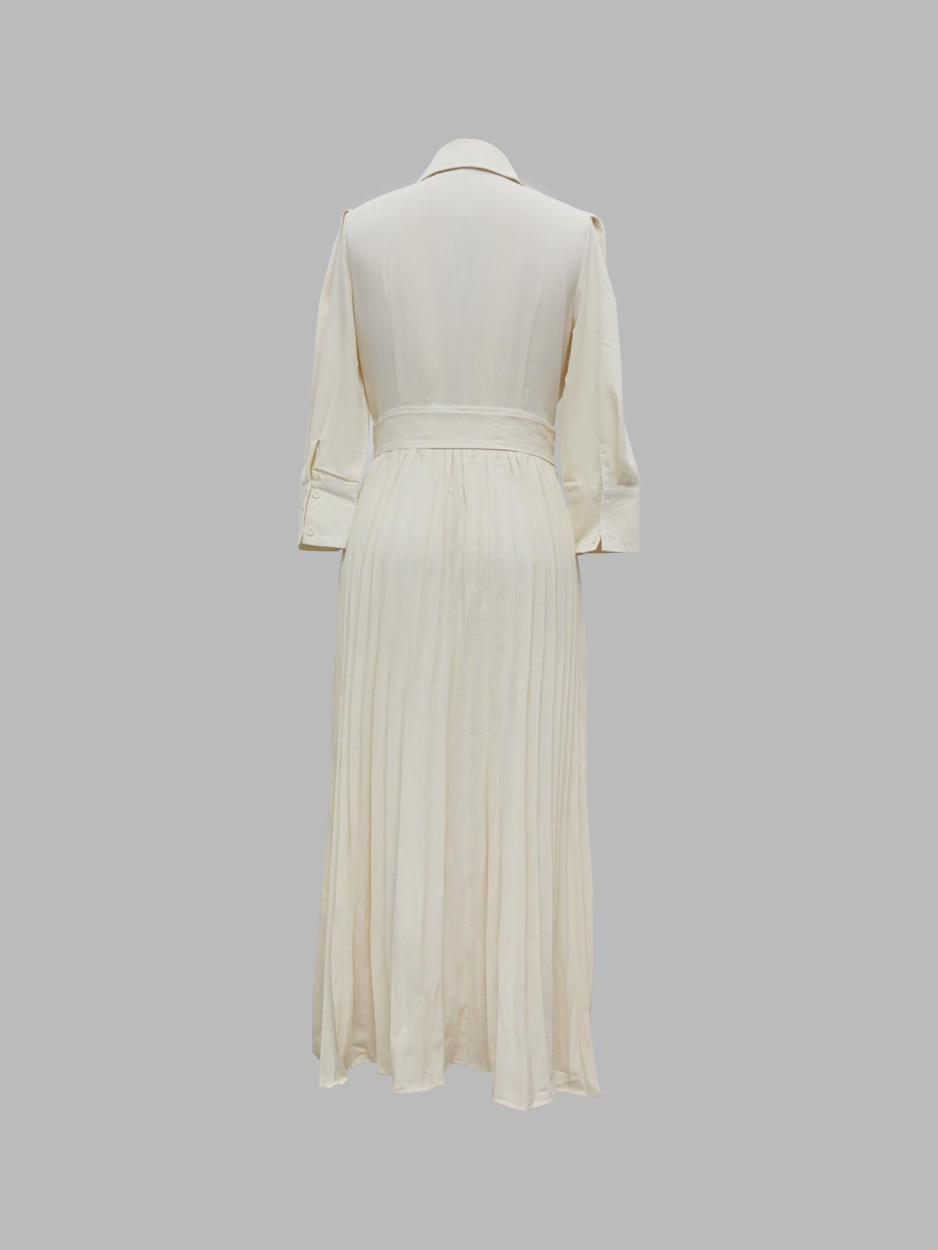 Women's Solid Notched Neck Wrap Pleated Belted Shirt Dress, Elegant Fashion Long Dress for Daily Holiday Work Office Wear, Fall Clothing Women, Dresses for Women, Women Dress for Spring Fall, Elegant Fit Dress