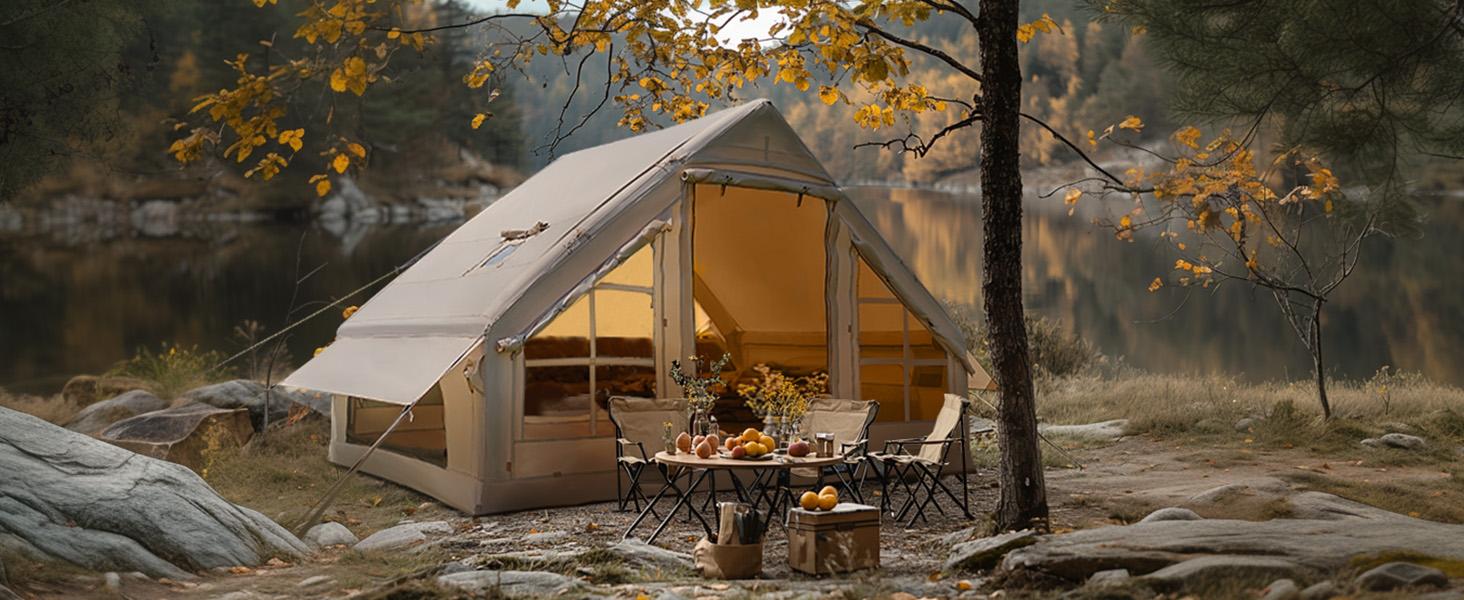 Lilypelle Inflatable Tents for Camping, Blow Up Tent with Hand Pump, Easy Setup Inflatable Hot Tent with Stove Jack, Waterproof Oxford Air Glamping Tents for Camping Adult 4-6 Person