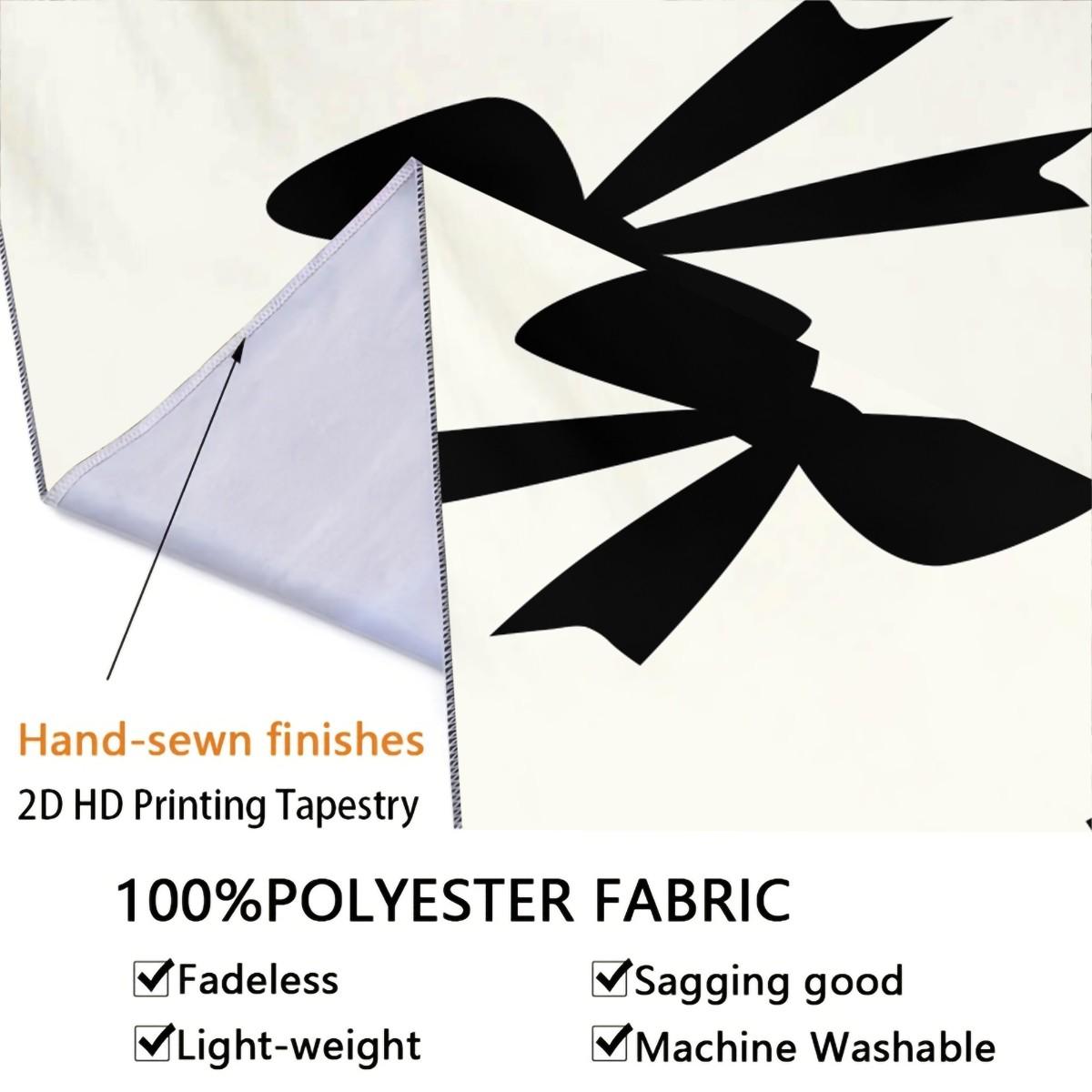 Bow Print Wall Tapestry, Minimalist Bedroom Wall Decor with Heart Accents, Aesthetic Gift for Girls