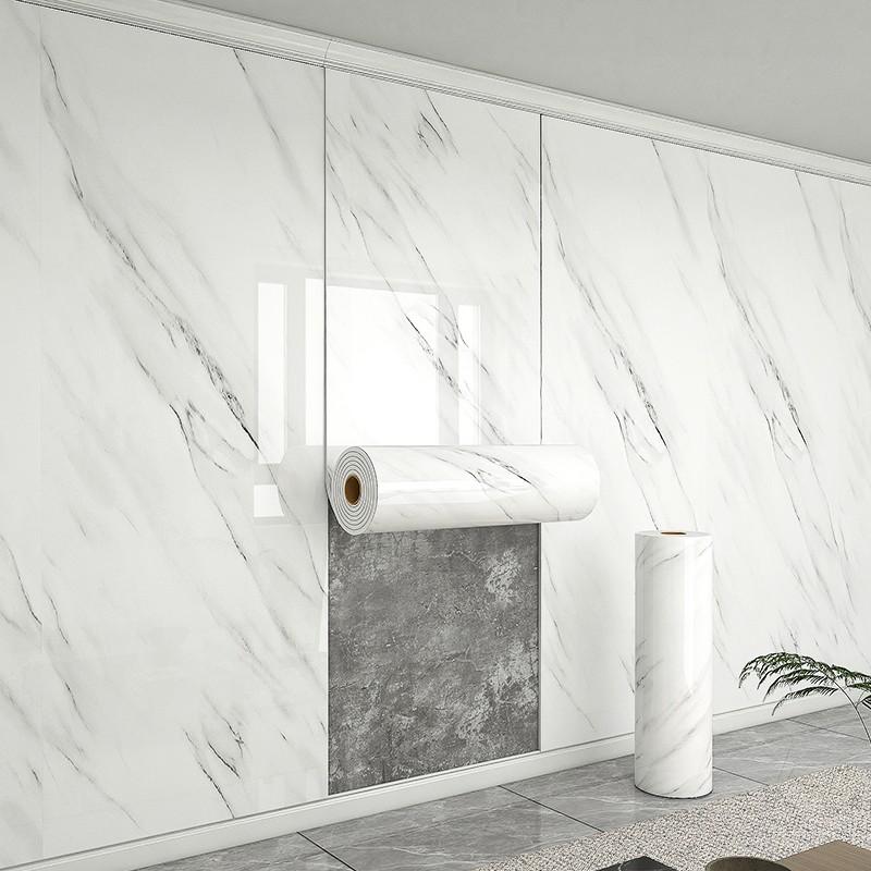 Self Adhesive Vinyl Floor Tiles, 15.74" x 118.11", Bianco Marble Pattern - Peel & Stick, DIY Flooring for Kitchen, Dining Room, Bedrooms & Bathrooms