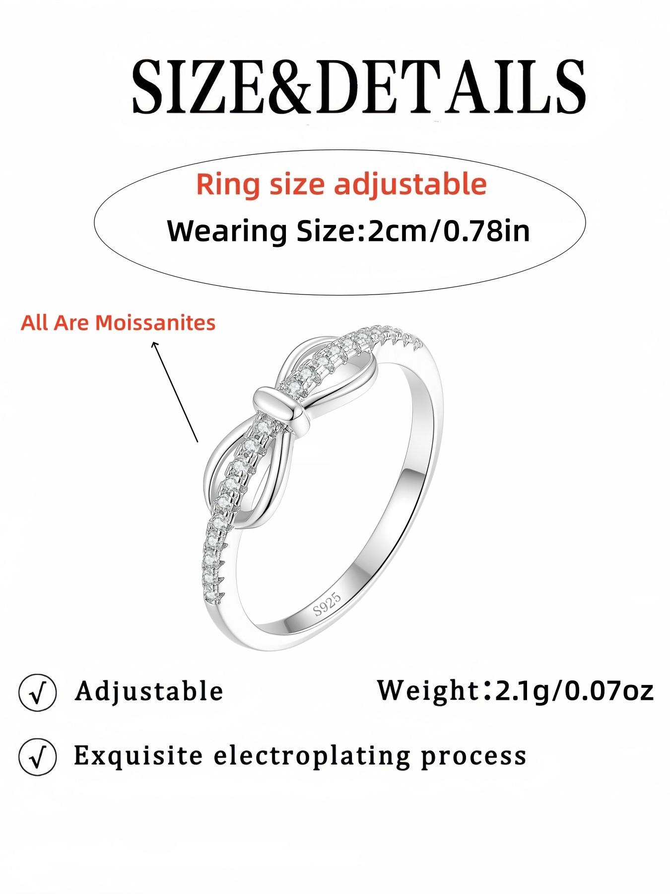 S925 Sterling Silver Elegant Bow Ring inlaid with D-color lab-grown moissanite, ideal gifts for birthdays, wedding anniversaries and Christmas