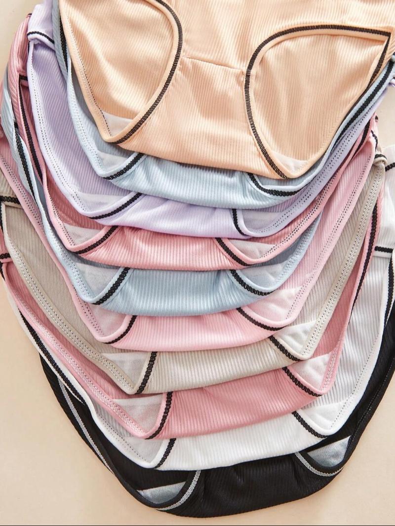 10 COUNTS Girls' Simple Casual Comfortable Breathable Panties, With Cute Bow Design On Front Waistband, Student Underwear, Youth Underwear, Girl's Briefs for All Seasons,9-16Y