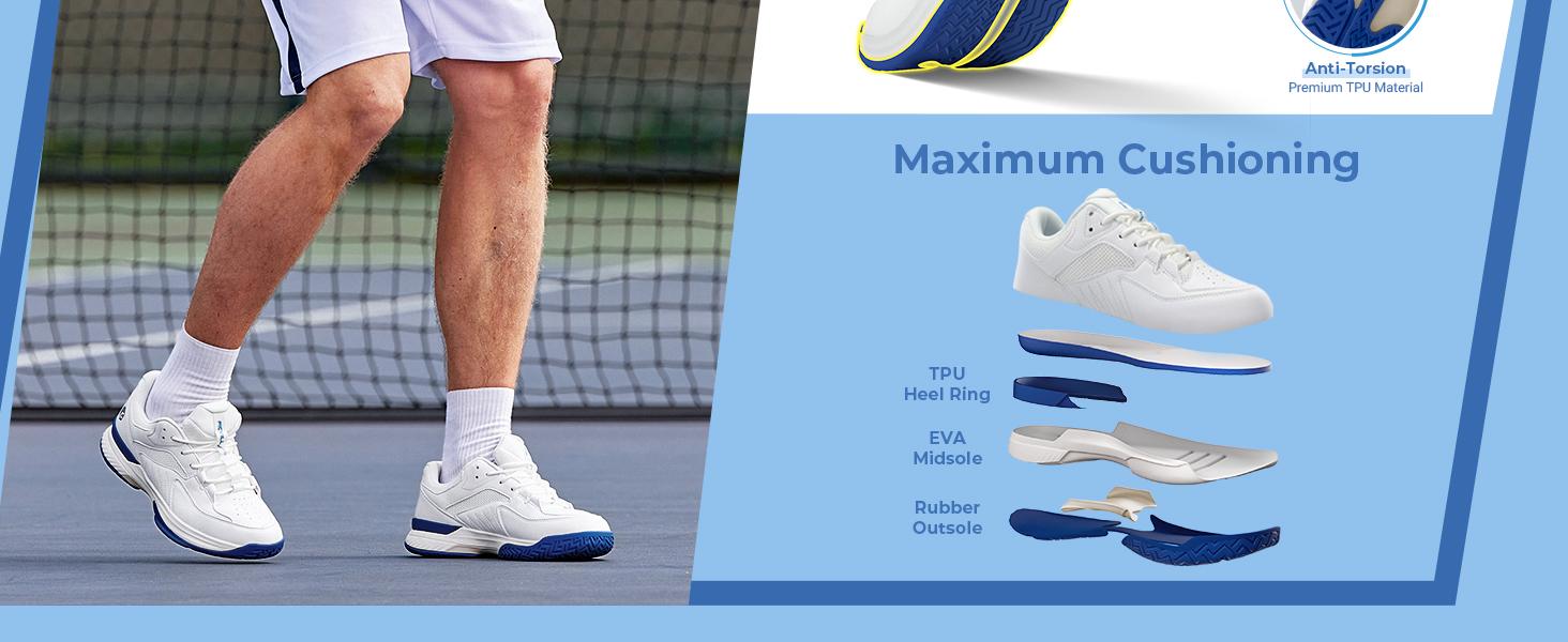 FitVille Men‘s Wide Pickleball Shoes All Court Tennis Shoes with Arch Support for Plantar Fasciitis sneakers collection White