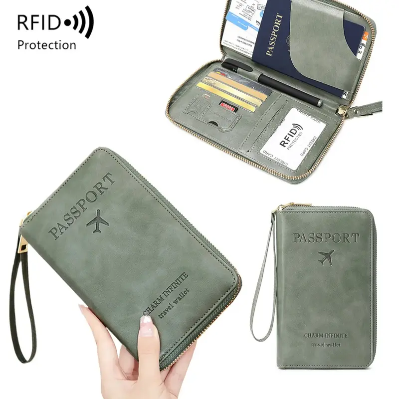 Letter Pattern Passport Holder, 2024 New Style Portable Passport Case with Zipper & Wrist Strap, Multi-functional Airplane Ticket Clip, Travel Credit Card Wallet, Passport Cover #GLOBAL PICKS