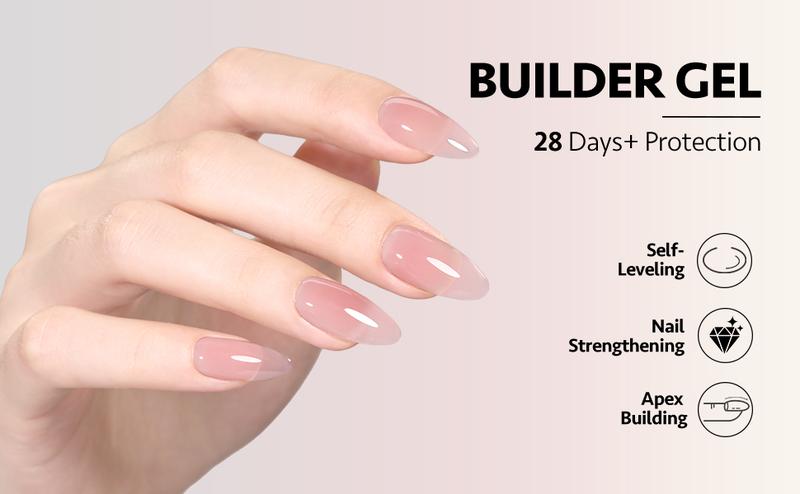 GAOY Builder Gel Set for Nails, Milky White Pink Nude Sheer Jelly Nail Strengthener, Soak Off Nail Extension Hard Gel, Rose Jelly, Base Coat Top Coat Needed Uv Manicure nails