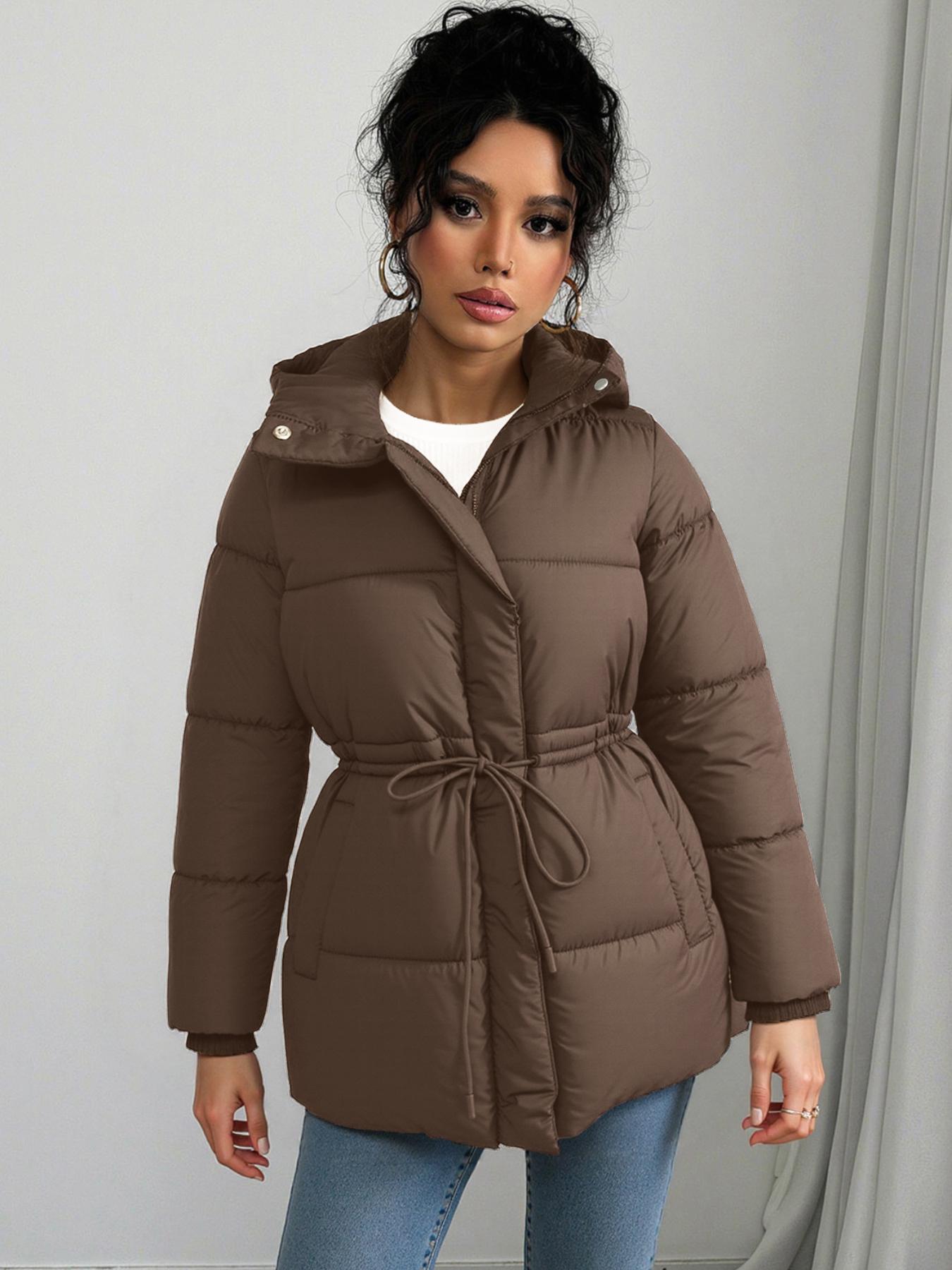 Women's Fashion Thickened Hooded Jacket, Waist-Centered Long Warm Coat for Outdoor Activities & Winter Travel