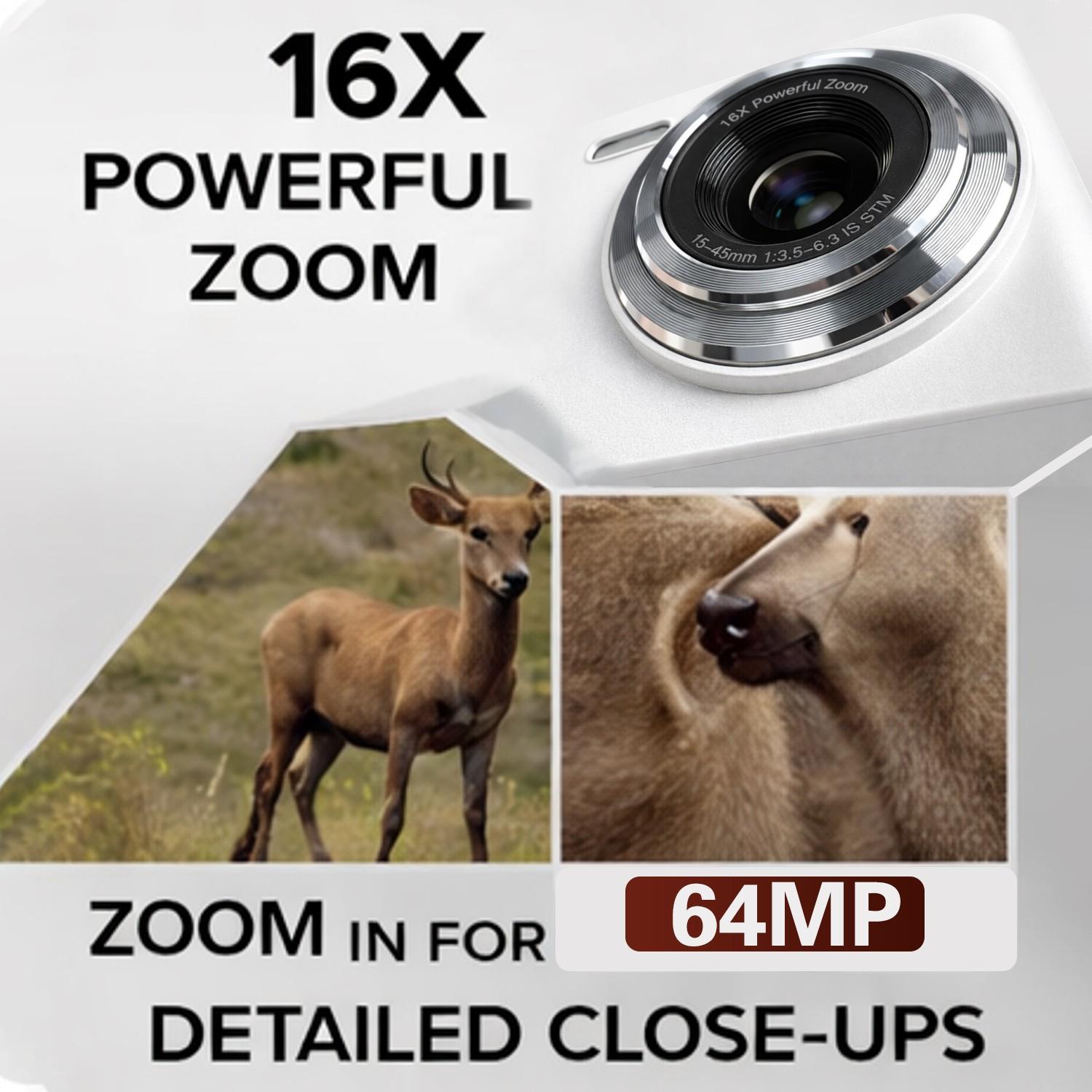 Digital Video Camera for Travel, Outdoor Photography, 1080P Lens, Auto Focus, Image Stabilization, 16x Zoom, 32GB Card, Dual Batteries